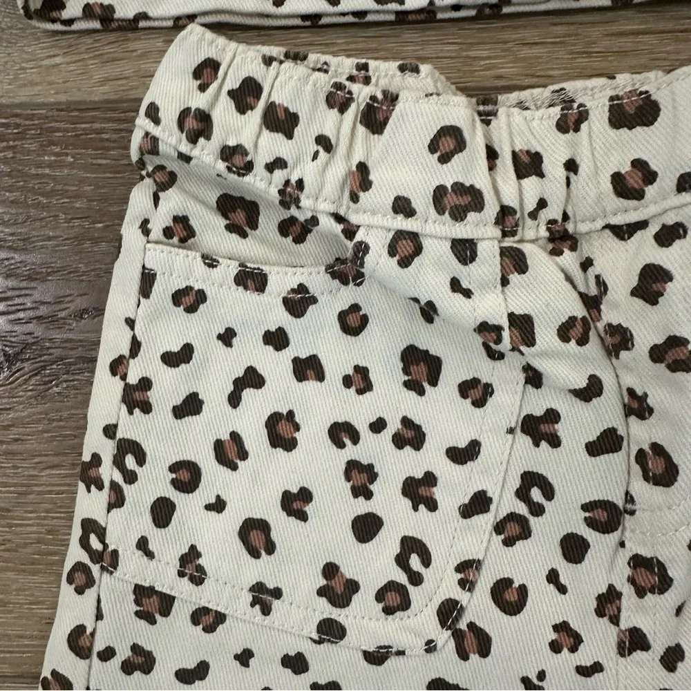 7 For All Mankind Kids Taupe Cheetah Denim 2 Piece Long Sleeve/Pant Set Sz 6 NWT